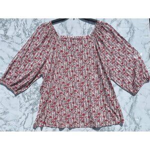 Style & Co Womens 3X Floral Print Peasant Blouse With 3/4 Sleeves Made Of Cotton